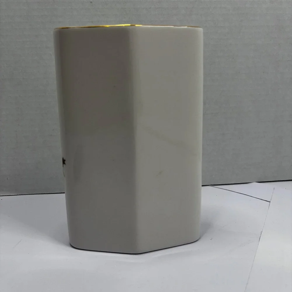 Vintage Japanese Porcelain Vase Bird‎ and Floral Gilt Trim Hexagon Diamond Shape
